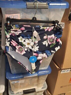 New Tag ! Cupshe Bikini Once Pieces Bottom High Waist White/Purple Flowers Sz L